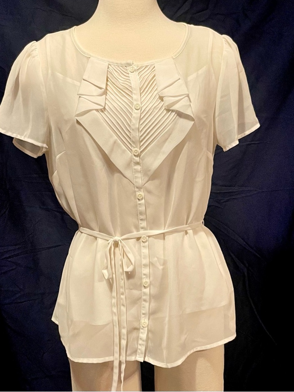 East 5th Off White Ruffle Pintuck Vintage Button Blouse